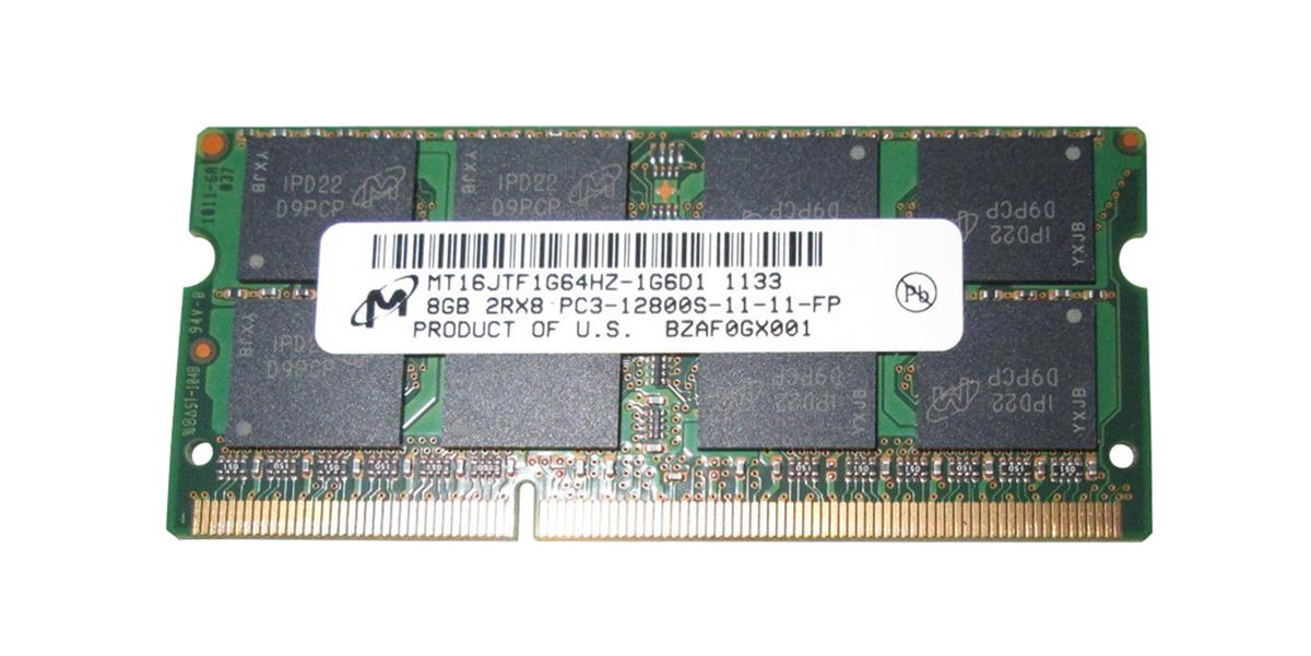 MT16JTF1G64HZ-1G6D1 Micron 8GB PC3-12800 DDR3-1600MHz non-ECC Unbuffered CL11 204-Pin SoDimm Dual Rank Memory Module