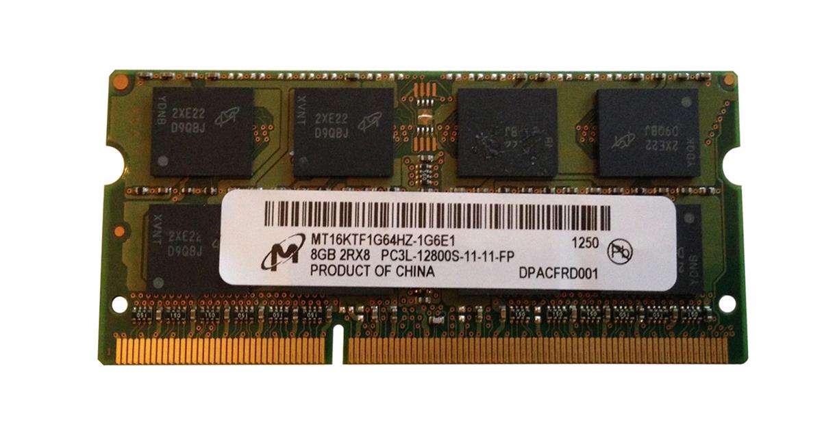 MT16KTF1G64HZ-1G6E1 Micron 8GB PC3-12800 DDR3-1600MHz non-ECC Unbuffered CL11 204-Pin SoDimm 1.35V Low Voltage Dual Rank Memory Module