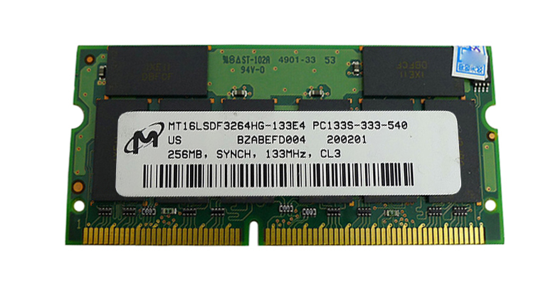MT16LSDF3264HG-133E4 Micron 256MB PC133 133MHz non-ECC Unbuffered CL3 144-Pin SoDimm Dual Rank Memory Module