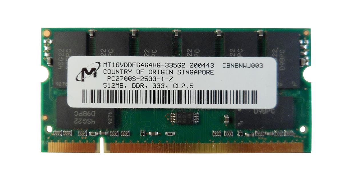 MT16VDDF6464HG-335G2 Micron 512MB PC2700 DDR-333MHz non-ECC Unbuffered CL2.5 200-Pin SoDimm Memory Module