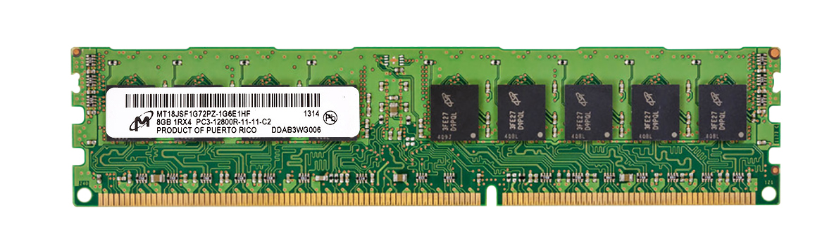 MT18JSF1G72PZ-1G6 Micron 8GB PC3-12800 DDR3-1600MHz ECC Registered CL11 240-Pin DIMM Single Rank Memory Module