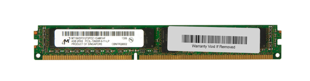 MT18KDF51272PDZ-1G4 Micron 4GB PC3-10600 DDR3-1333MHz ECC Registered CL9 240-Pin DIMM 1.35V Low Voltage Very Low Profile (VLP) Dual Rank Memory Module