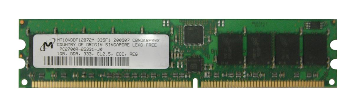 MT18VDDF12872Y-335F1 Micron 1GB PC2700 DDR-333MHz Registered ECC CL2.5 184-Pin DIMM 2.5V Single Rank Memory Module