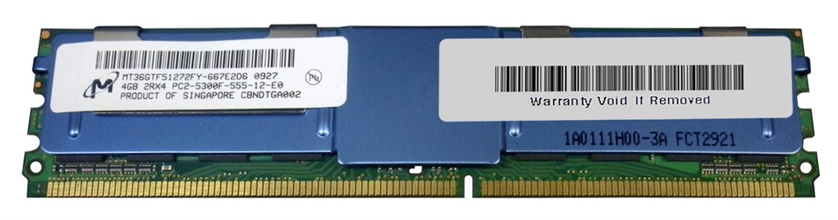 MT36GTF51272FY-667 Micron 4GB PC2-5300 DDR2-667MHz ECC Fully Buffered CL5 240-Pin DIMM 1.5V Low Voltage Dual Rank Memory Module