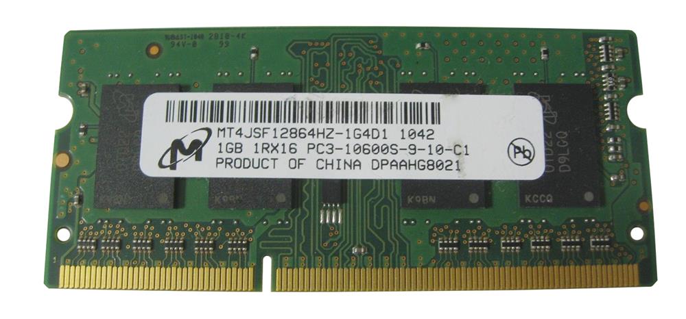 MT4JSF12864HZ-1G4 Micron 1GB PC3-10600 DDR3-1333MHz non-ECC Unbuffered CL9 204-Pin SoDimm Single Rank Memory Module