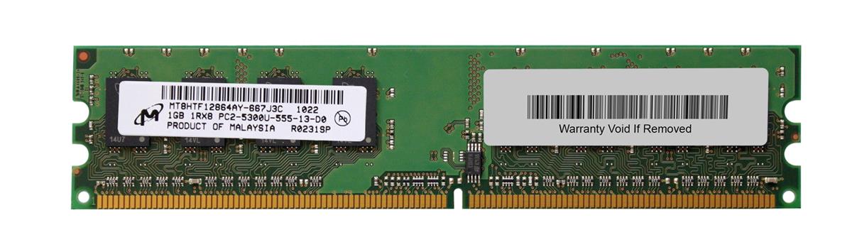 MT8HTF12864AY-667 Micron 1GB PC2-5300 DDR2-667MHz non-ECC Unbuffered CL5 240-Pin DIMM Single Rank Memory Module