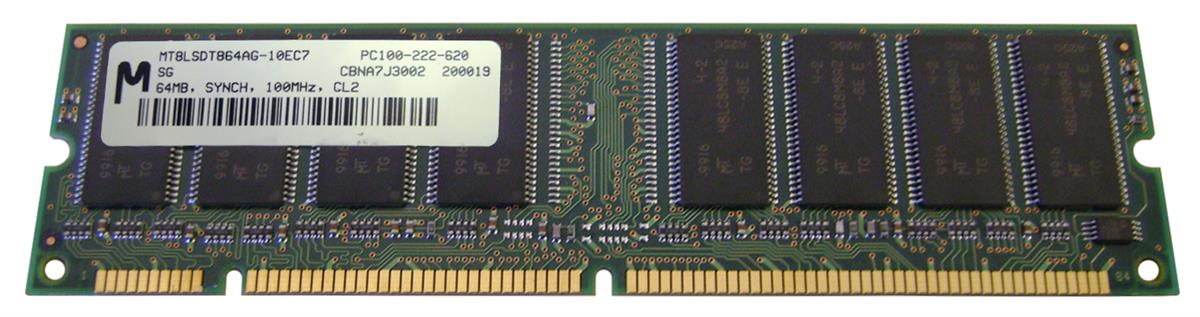 MT8LSDT864AG-10EC7 Micron 64MB PC100 100MHz non-ECC Unbuffered CL2 3.3V 168-Pin DIMM Memory Module