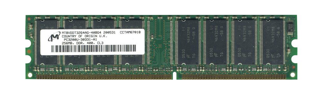 MT8VDDT3264AG-40BG4 Micron 256MB PC3200 DDR-400MHz non-ECC Unbuffered CL3 184-Pin DIMM Single Rank Memory Module