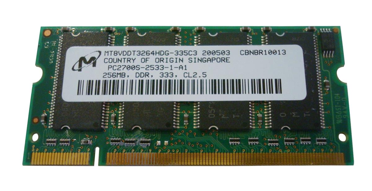 MT8VDDT3264HDG-335C3 Micron 256MB PC2700 DDR-333MHz non-ECC Unbuffered CL2.5 200-Pin SDRAM SoDimm Memory Module