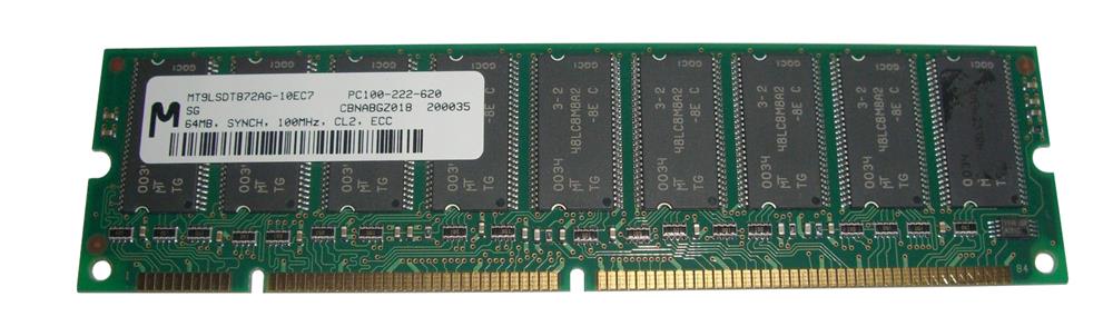 MT9LSDT872AG-10EC7 Micron 64MB PC100 100MHz ECC Unbuffered CL2 168-Pin DIMM Single Rank Memory Module