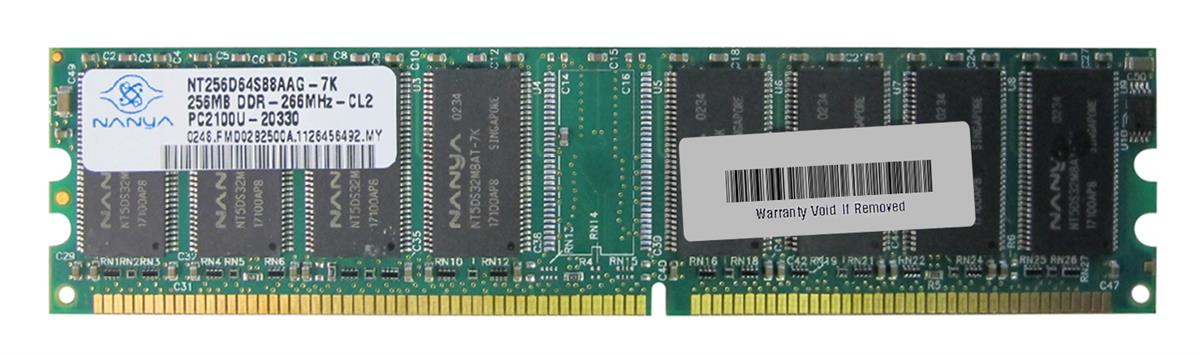 NT256D64S88A0G-7K Nanya 256MB PC2100 DDR-266MHz non-ECC Unbuffered CL2.5 184-Pin DIMM 2.5V Memory Module