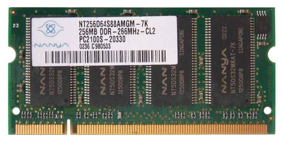 NT256D64S88AMGM-7K Nanya 256MB PC2100 DDR-266MHz non-ECC Unbuffered CL2.5 200-Pin SoDimm Memory Module