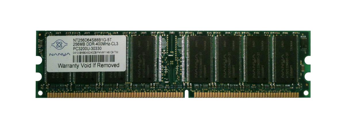 NT256D64S88B1G-5T Nanya 256MB PC3200 DDR-400MHz non-ECC Unbuffered CL3 2.6V 184-Pin DIMM Memory Module