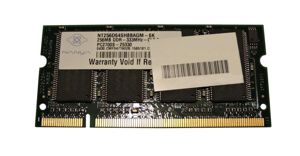NT256D64SH8BAGM-6K Nanya 256MB PC2700 DDR-333MHz non-ECC Unbuffered CL2.5 200-Pin SoDimm Memory Module