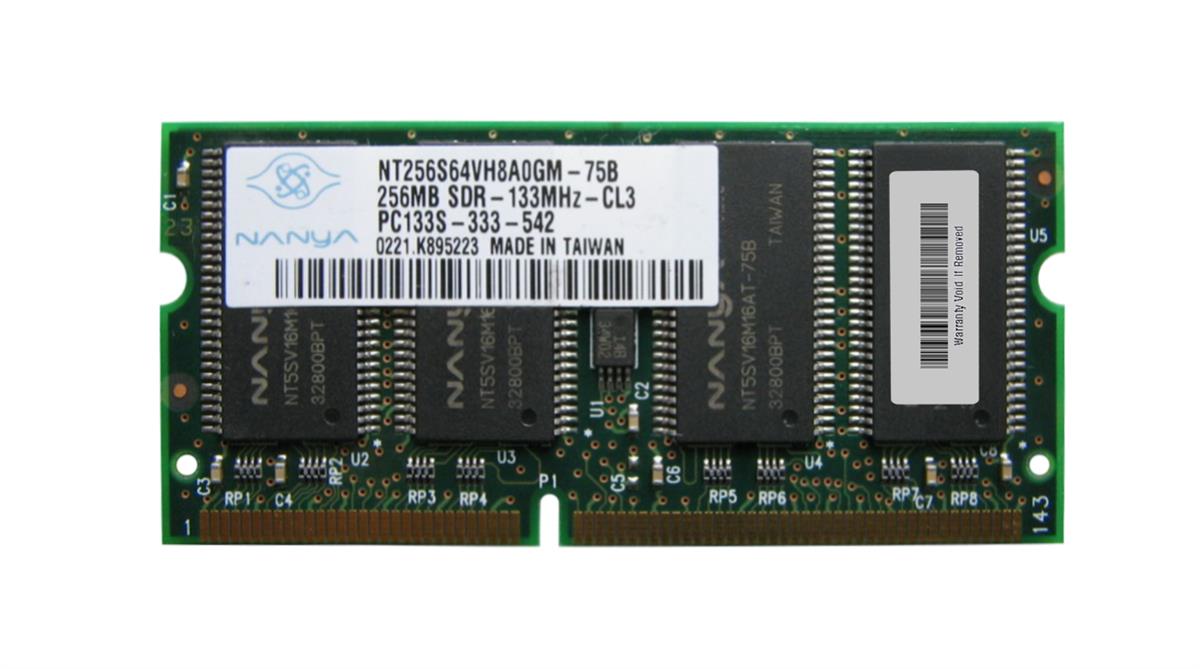 NT256S64VH8A0GM-75B Nanya 256MB PC133 133MHz non-ECC Unbuffered CL3 144-Pin SoDimm Memory Module