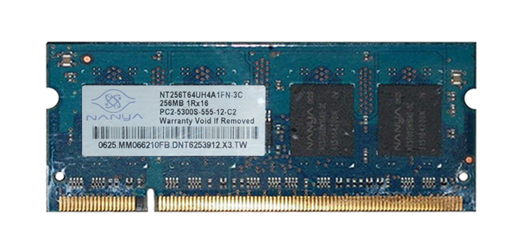 NT256T64UH4A1FN-3C Nanya 256MB PC2-5300 DDR2-667MHz non-ECC Unbuffered CL5 200-Pin SoDimm Single Rank Memory Module