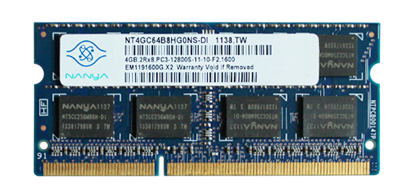 NT4GC64B8HB0NS-DI Nanya 4GB PC3-12800 DDR3-12800MHz non-ECC Unbuffered CL11 204-Pin SoDimm Dual Rank Memory Module