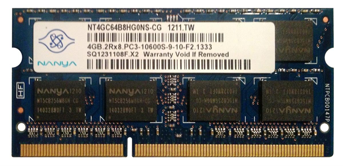 NT4GC64B8HG0NS-CG Nanya 4GB PC3-10600 DDR3-1333MHz non-ECC Unbuffered CL9 204-Pin SoDimm Dual Rank Memory Module