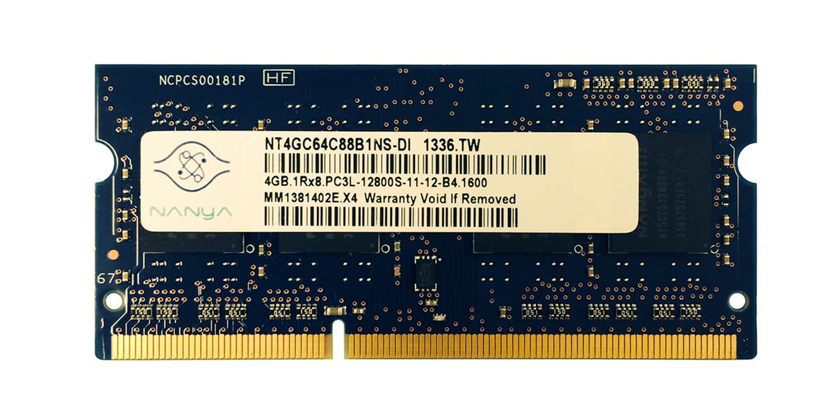 NT4GC64C88B1NS-DI Nanya 4GB PC3-12800-1600MHz non-ECC Unbuffered CL11 204-Pin SoDimm 1.35V Low Voltage Single Rank Memory Module