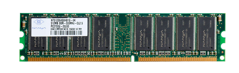 NT512D64S8HB1G-6K Nanya 512MB PC2700 DDR-333MHz non-ECC Unbuffered CL2.5 184-Pin DIMM 2.5V Memory Module