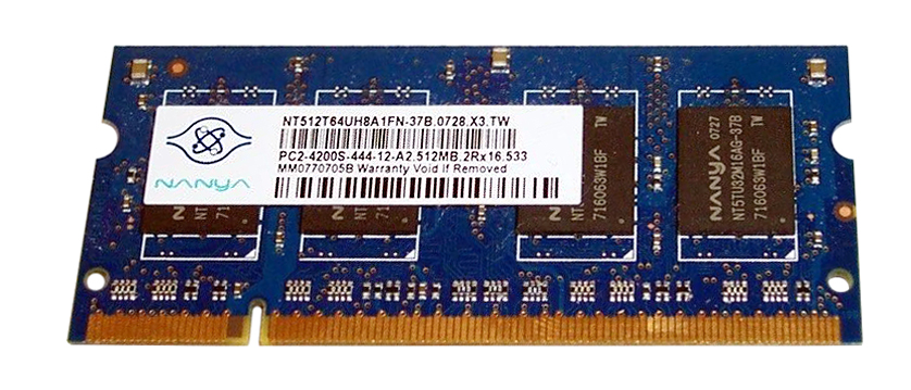 NT512T64UH8A1FN-37B Nanya 512MB PC2-4200 DDR2-533MHz non-ECC Unbuffered CL4 200-Pin SoDimm Memory Module