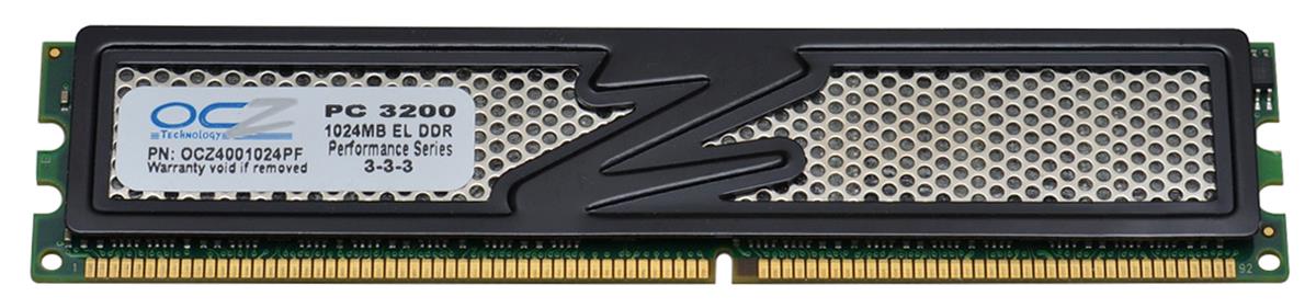 OCZ4001024PF OCZ 1GB PC3200 DDR-400MHz non-ECC Unbuffered CL 3-3-3-8 184-Pin DIMM Memory Module
