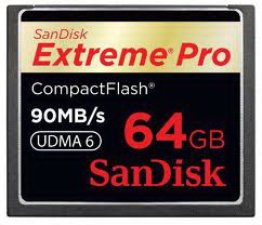 SDCFXP-064G-X46 SanDisk 64GB Extreme Pro 600x 90MBps Read/Write UDMA Type I CompactFlash (CF) Memory Card