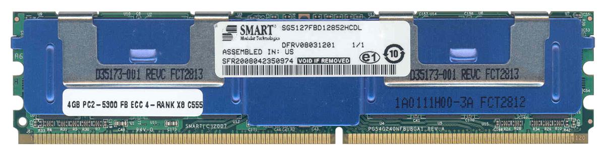 SG5127FBD12852HCDL Smart Modular 4GB PC2-5300 DDR2-667MHz ECC Fully Buffered CL5 240-Pin DIMM Quad Rank Memory Module