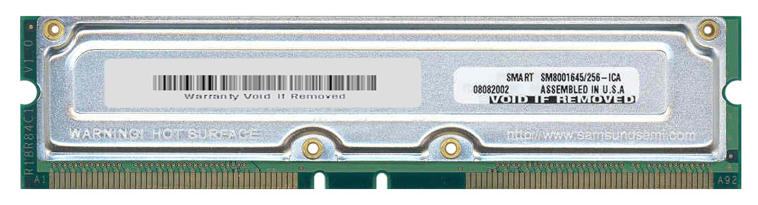 SM8001645/256-ICA Smart Modular 256MB RDRAM PC800 800MHz non-ECC Unbuffered 45ns 184-Pin Rambus RIMM Memory Module