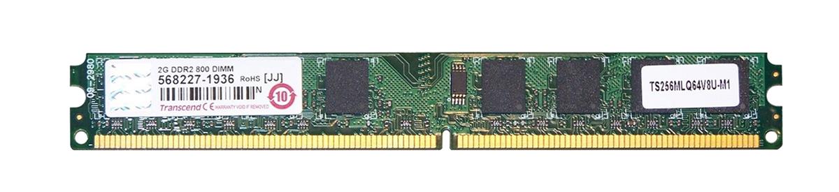 TS256MLQ64V8U Transcend 2GB PC2-6400 DDR2-800MHz non-ECC Unbuffered CL5 240-Pin DIMM Dual Rank Memory Module