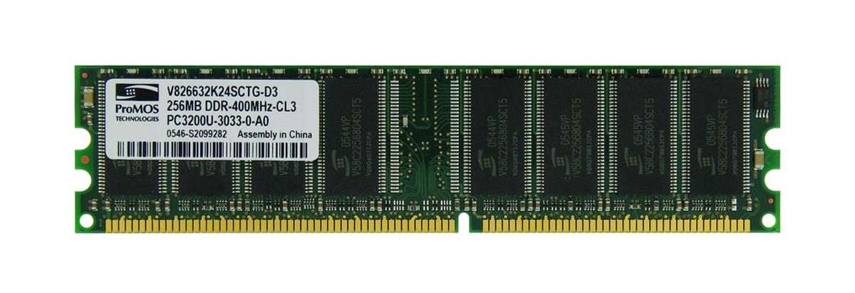 V826632K24SCTG-D3 ProMOS 256MB PC3200 DDR-400MHz non-ECC Unbuffered CL3 184-Pin DIMM Memory Module