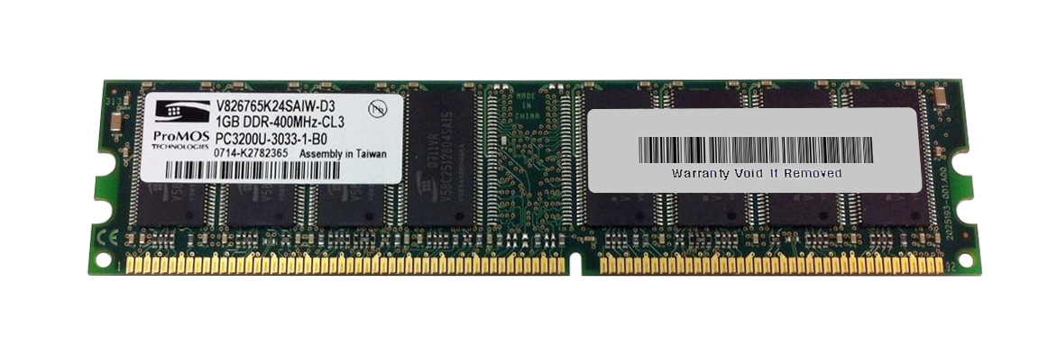 V826765K24SAIW-D3 ProMOS 1GB DDR PC3200 DDR-400MHz non-ECC Unubuffered CL3 184-Pin DIMM Memory Module