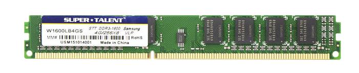 W1600LB4GS Super Talent 4GB PC3-12800 DDR3-1600MHz ECC Unbuffered CL11 240-Pin DIMM Very Low Profile (VLP) Dual Rank Memory Module