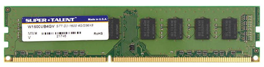 W1600UB4GV Super Talent 4GB PC3-12800 DDR3-1600MHz non-ECC Unbuffered CL11 240-Pin DIMM Dual Rank Memory Module
