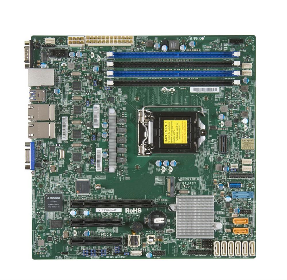 X11SSH-LN4F-O SuperMicro X11SSH-LN4F Socket LGA 1151 Intel C236 Chipset Intel Xeon E3-1200 V6/v5 7th/6th Generation Processors Support DDR4 4x DIMM 8x SATA3 6.0Gb/s Micro-ATX Server Motherboard (Refurbished)