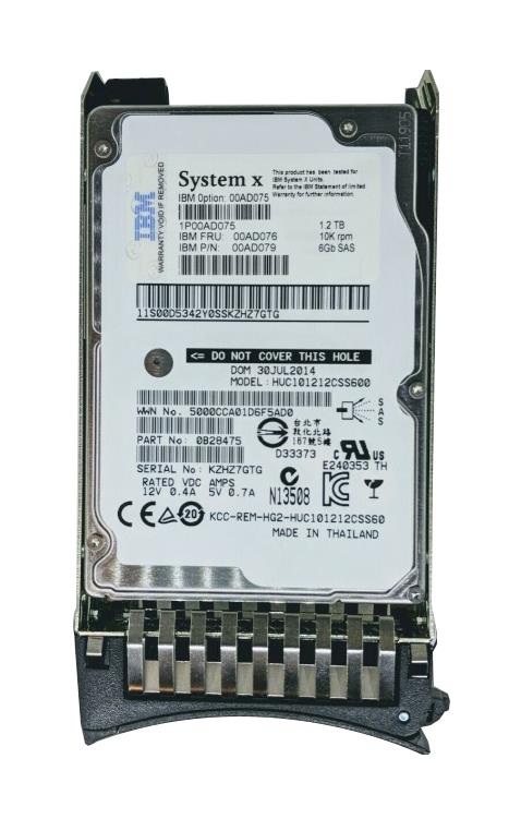 00AD075 IBM 1.2TB 10000RPM SAS 6Gbps Hot Swap 2.5-inch Internal Hard Drive for X Servers