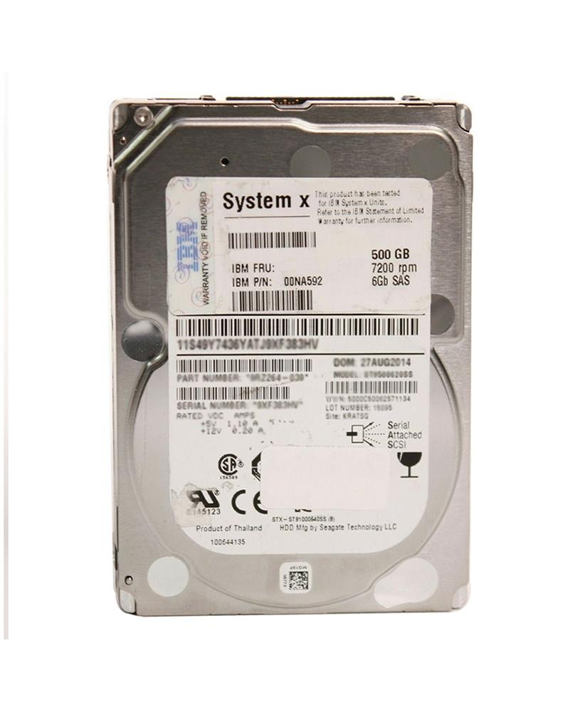 00NA592 IBM 500GB 7200RPM SAS 6Gbps Hot Swap 2.5-inch Internal Hard Drive