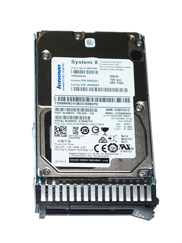 00WG660 Lenovo 300GB 15000RPM SAS 12Gbps Hot Swap 2.5-inch Internal Hard Drive for System x3550 M5 Server