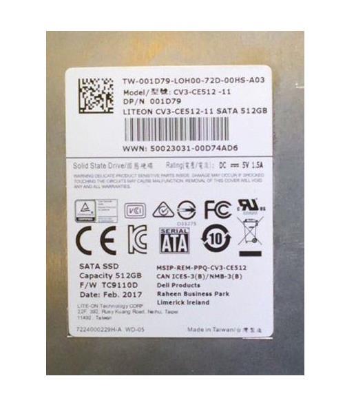SNP01D79K3/512G Dell 512GB MLC SATA 6Gbps 2.5-inch Internal Solid State Drive (SSD)