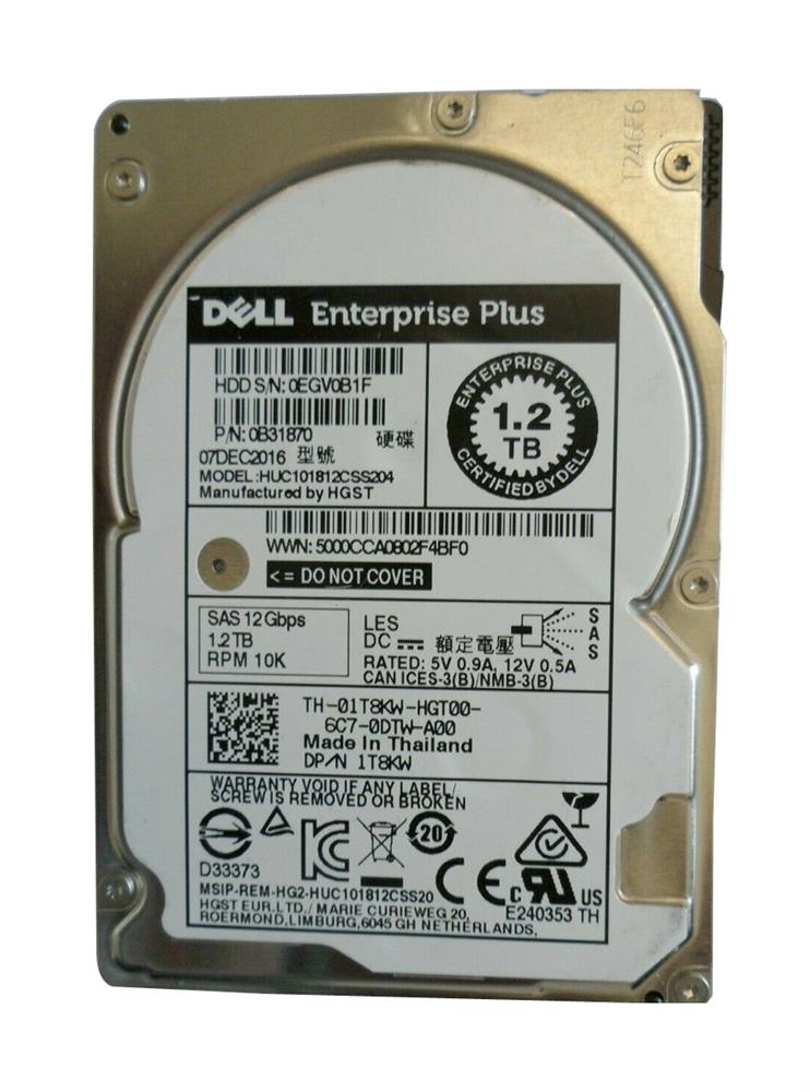 01T8KW Dell 1.2TB 10000RPM SAS 12Gbps 2.5-inch Internal Hard Drive