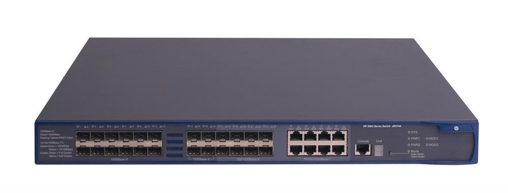0235A24U 3Com S5500-28F-EI Layer 3 Switch 8 x SFP (mini-GBIC), 16 x SFP (mini-GBIC), 2 x Expansion Slot 8 x 10/100/1000Base-T (Refurbished)
