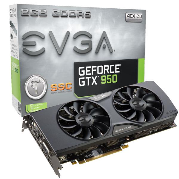 02G-P4-2957-KR-A1 EVGA GeForce GTX 950 SSC 2GB 128-Bit GDDR5 PCI Express 3.0 DVI-I/ HDMI/ 3x DisplayPort Video Graphics Card with ACX 2.0 Cooler