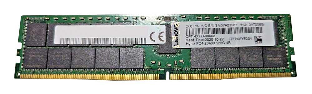 02YE234 Lenovo 128GB PC4-25600 DDR4-3200MHz Registered ECC CL22 288-Pin DIMM 1.2V Quad Rank Memory Module