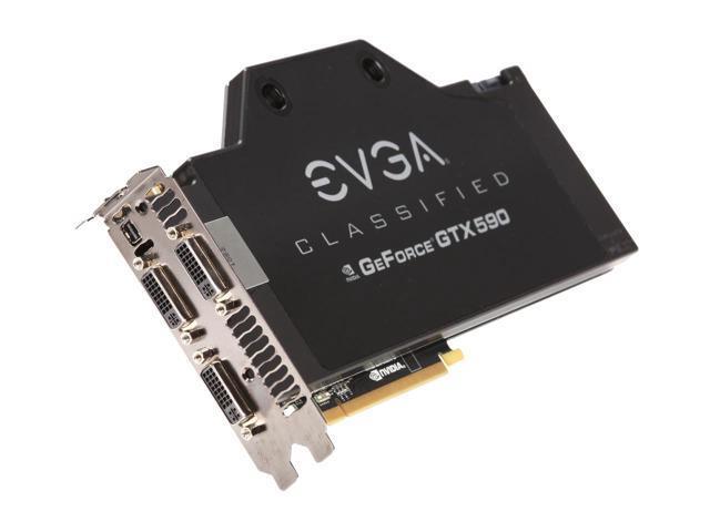 03GP31599TX EVGA GeForce GTX 590 Classified Hydro Copper 3072MB GDDR5 Mini DisplayPort / DVI / Ready SLI Support PCI-Express 2.0