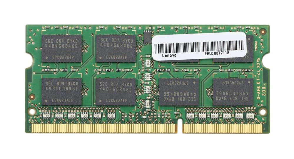 03T7118 IBM Lenovo 8GB PC3-12800 DDR3-1600MHz non-ECC Unbuffered CL11 204-Pin SoDimm 1.35V Low Voltage Dual Rank Memory Module