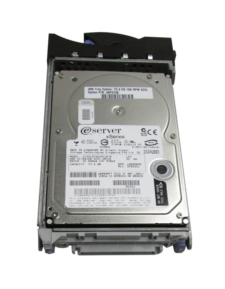 06P5756 IBM 73.4GB 10000RPM Ultra-160 SCSI 80-Pin Hot Swap 8MB Cache 3.5-inch Internal Hard Drive