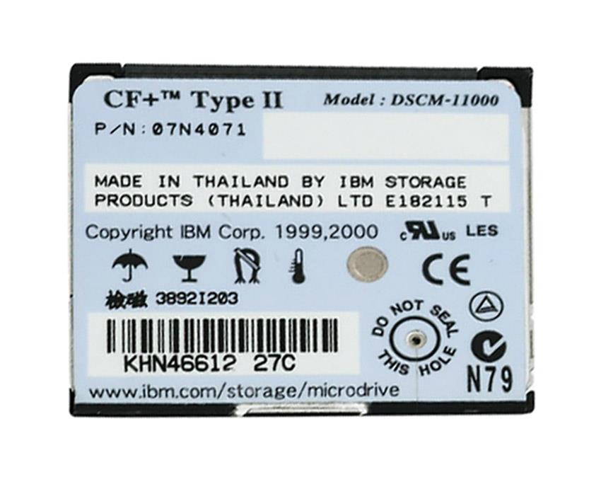 07N4071 IBM Microdrive 1GB 3600RPM CompactFlash (CF+) Type II 128KB Cache 1-inch Internal Hard Drive