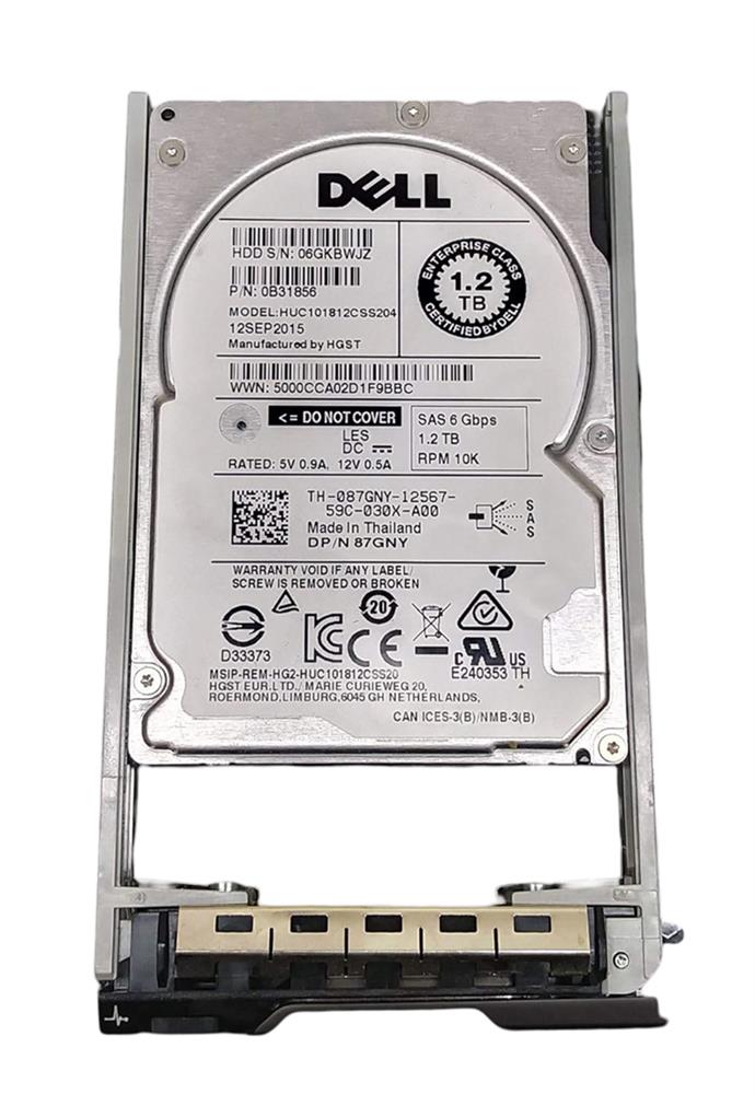 087GNY Dell 1.2TB 10000RPM SAS 6Gbps 2.5-inch Internal Hard Drive with Tray