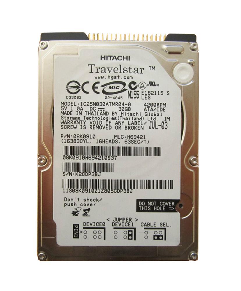 08K0910 IBM Travelstar 80GN 30GB 4200RPM ATA-100 2MB Cache 2.5-inch Internal Hard Drive