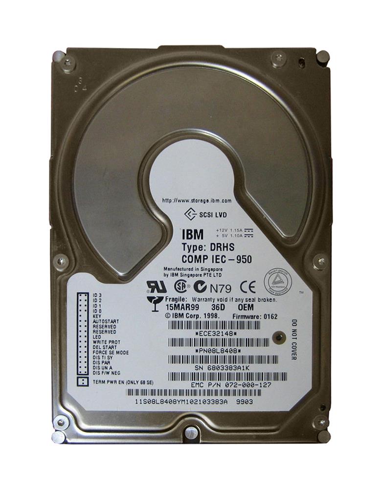 08L8408 IBM Ultrastar 36XP 36.4GB 7200RPM Ultra2 SCSI 80-Pin 4MB Cache 3.5-inch Internal Hard Drive